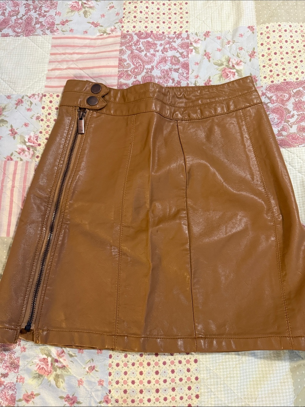 SO Faux Leather Mini Skirt in Cognac Brown